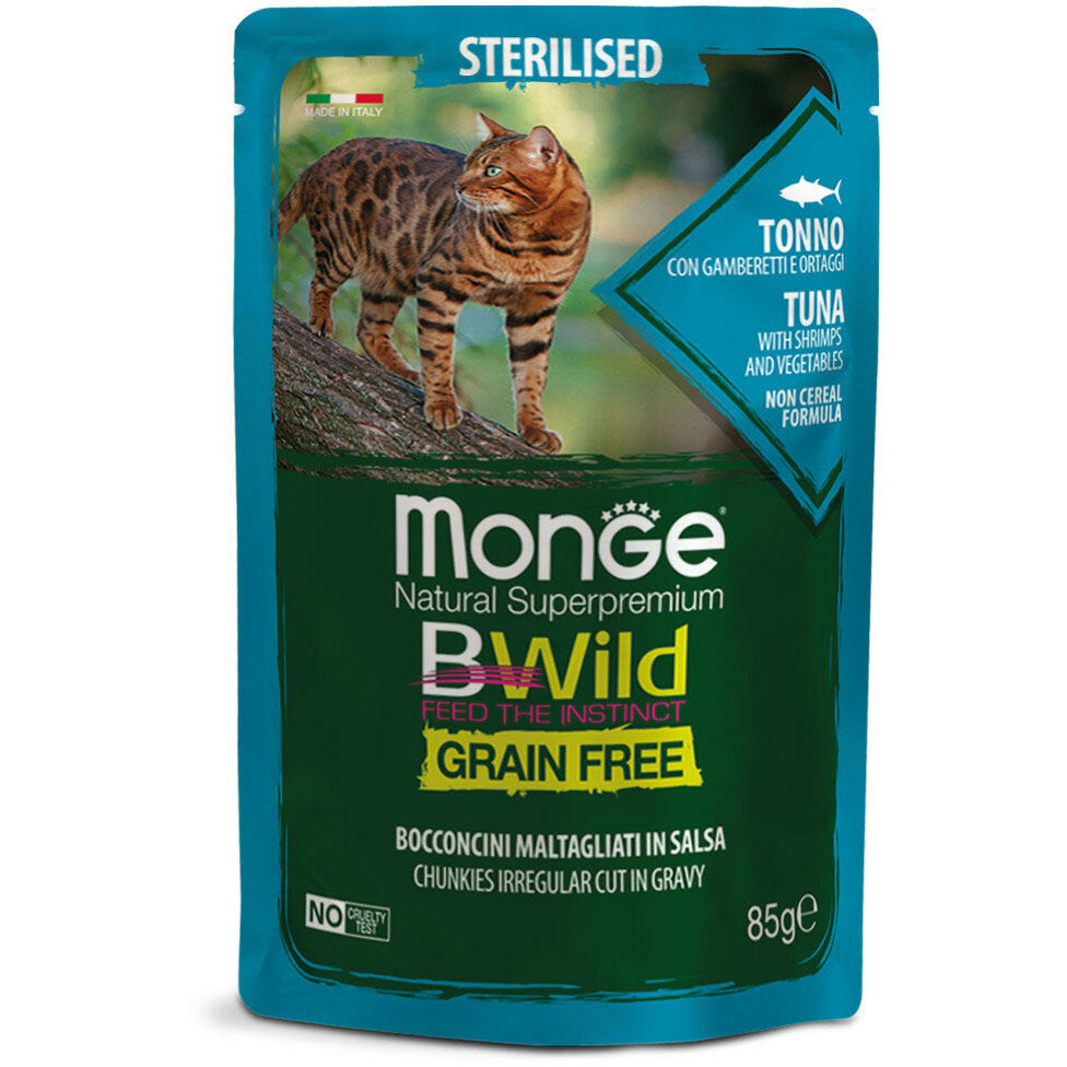 Monge B Wild Grain Free Tonno Gamberetti Ortaggi Cibo Umido Per Gatti Sterilizzati 85g-2