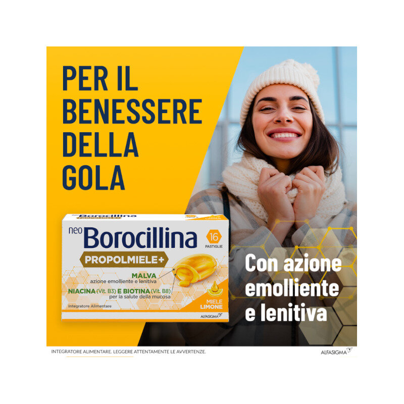 Neoborocillina Propolmiele+ Miele e Limone per il benessere della gola 16 Pastiglie-3