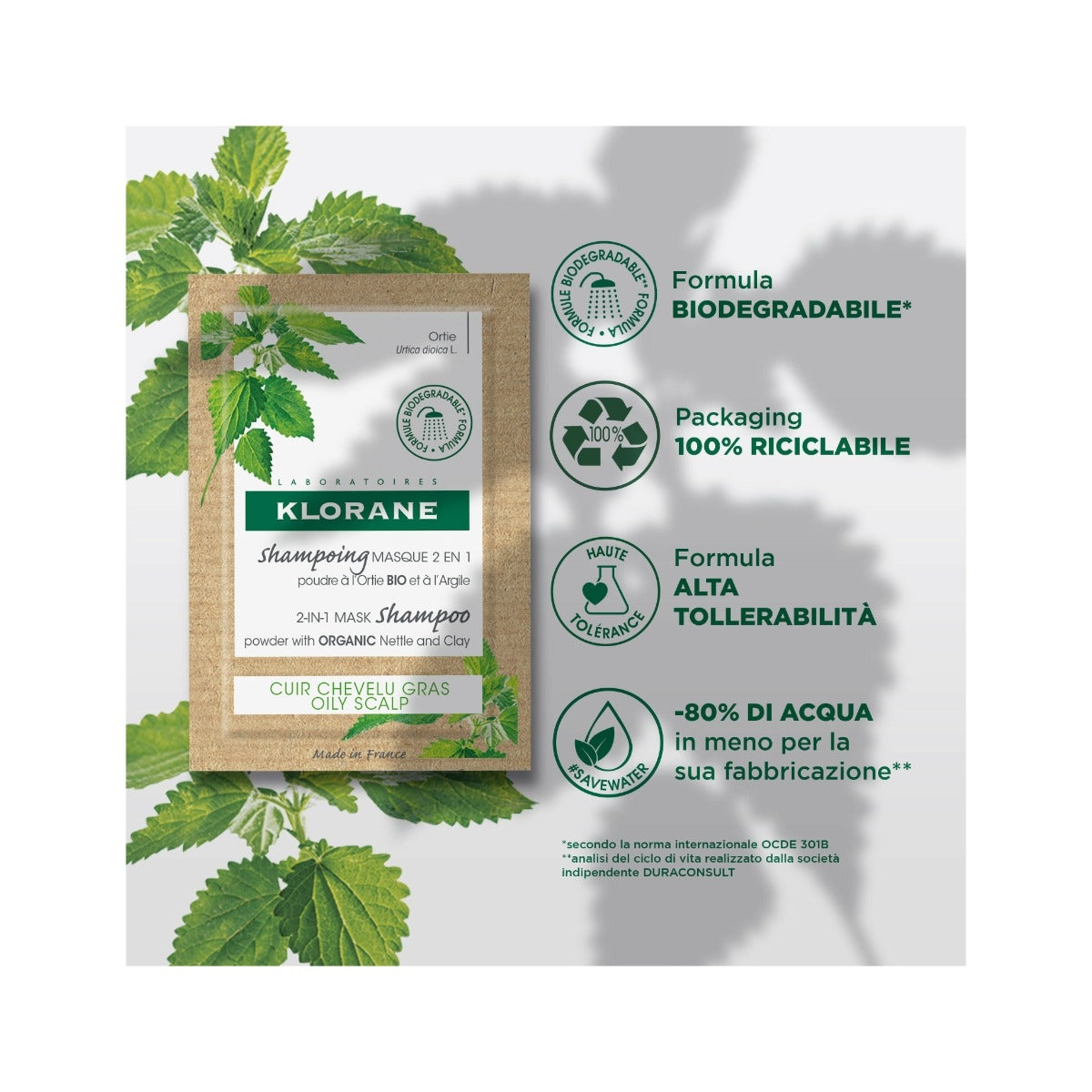 Klorane Shampoo maschera 2 in 1 Polvere all'Ortica BIO e all'Argilla cuoio capelluto grasso 24g-8