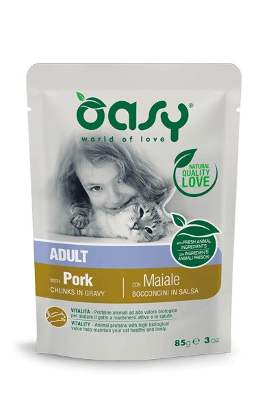 Oasy Wet Cat Bocconcini In Salsa Con Maiale Per Gatti Adulti Sterilizzati 85g-1