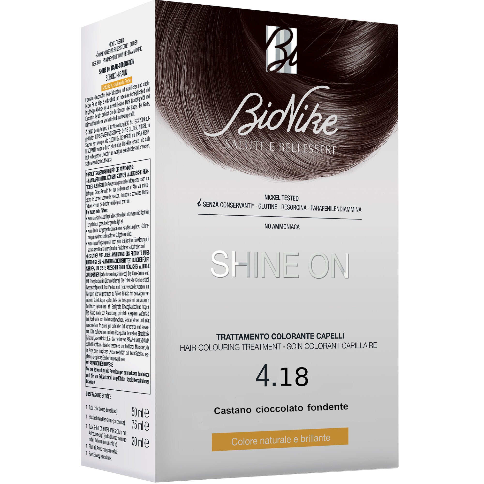 Bionike Shine One Trattamento Colorante Capelli 4.18 Castano Cioccolato Fondente-2