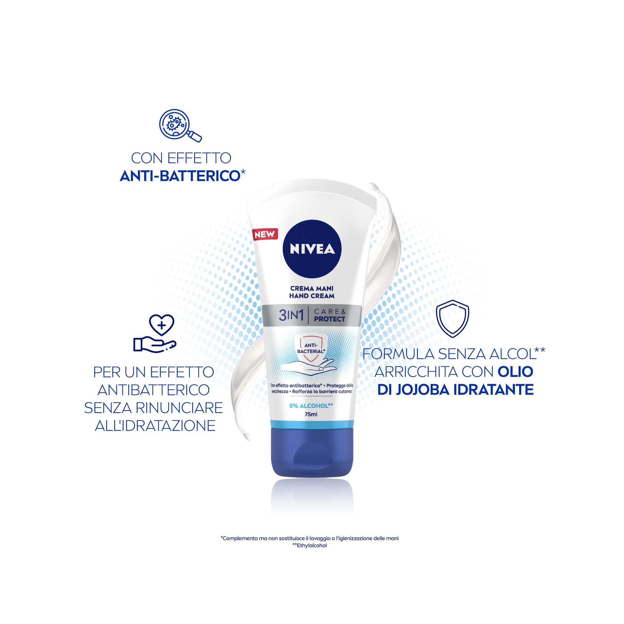 Nivea Crema Mani 3in1 Care & Protect Con Effetto Antibatterico 75ml Crema Antibatterica Mani-2