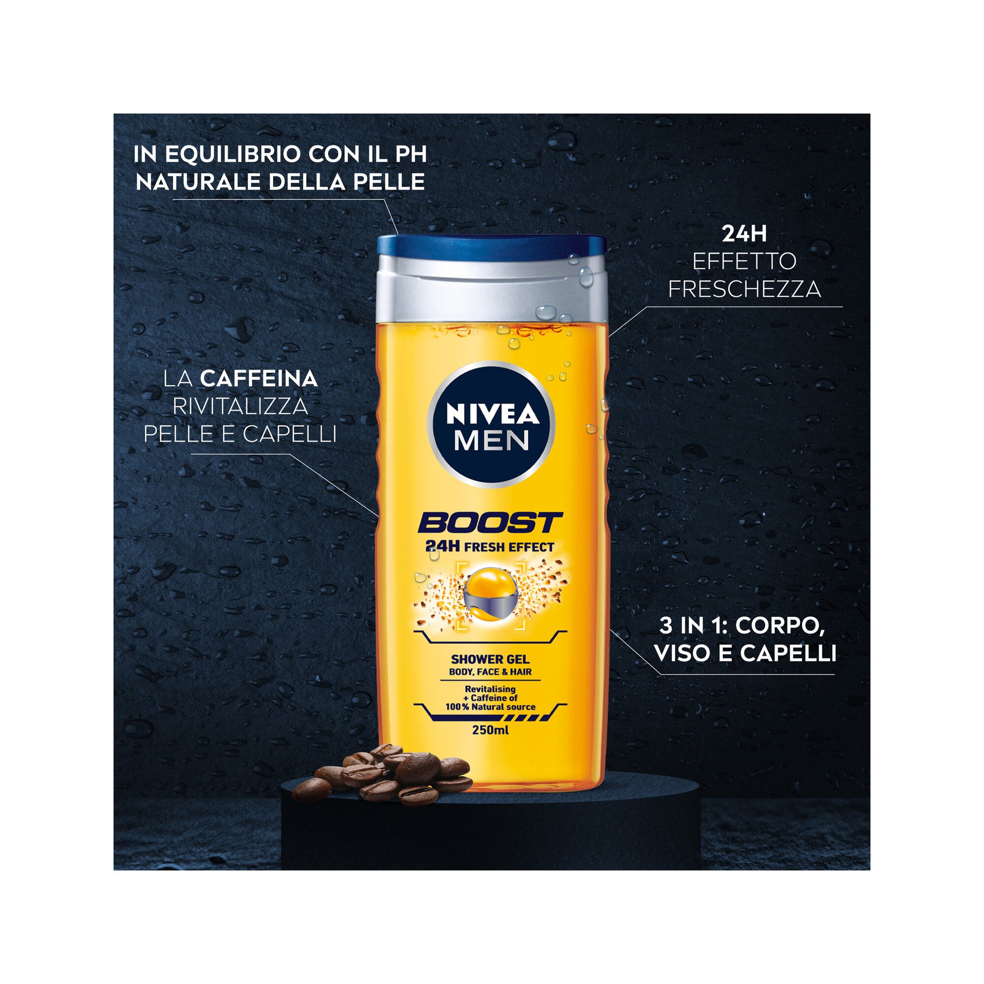 Nivea Men Doccia Shampoo Boost Docciaschiuma Uomo Energizzante Per Viso Corpo E Capelli 250ml-2