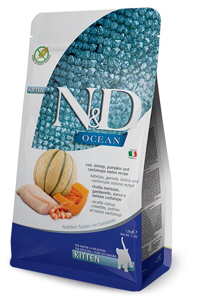 Farmina N&D Ocean Merluzzo E Gamberetto Gatti Cuccioli Sacco 5kg-2