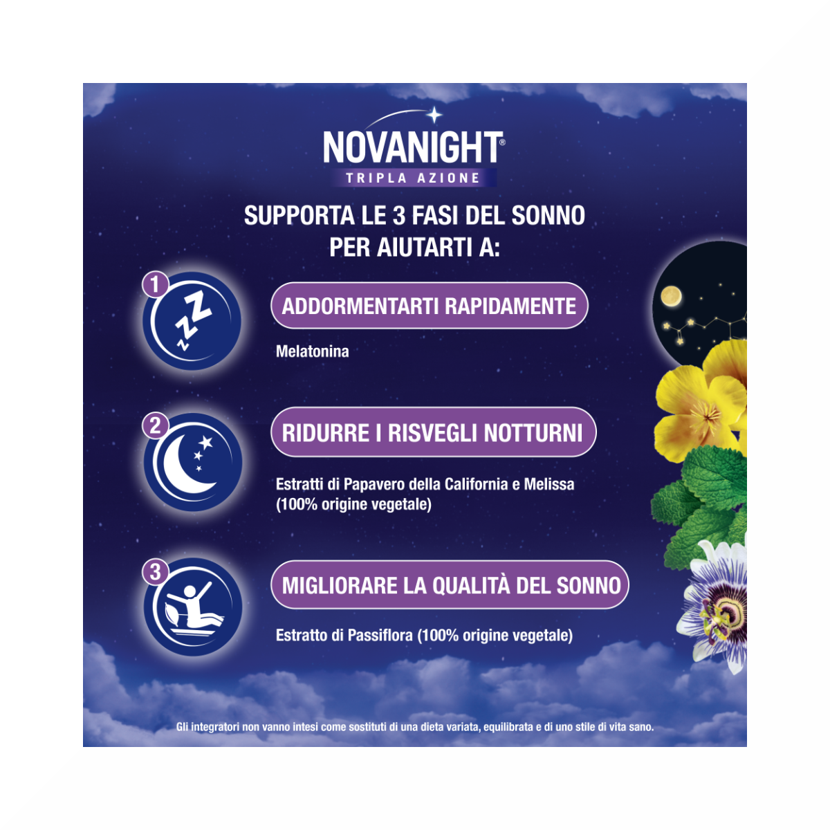 Novanight Tripla Azione con Melissa e Melatonina per Dormire Senza Glutine 30 Compresse-13