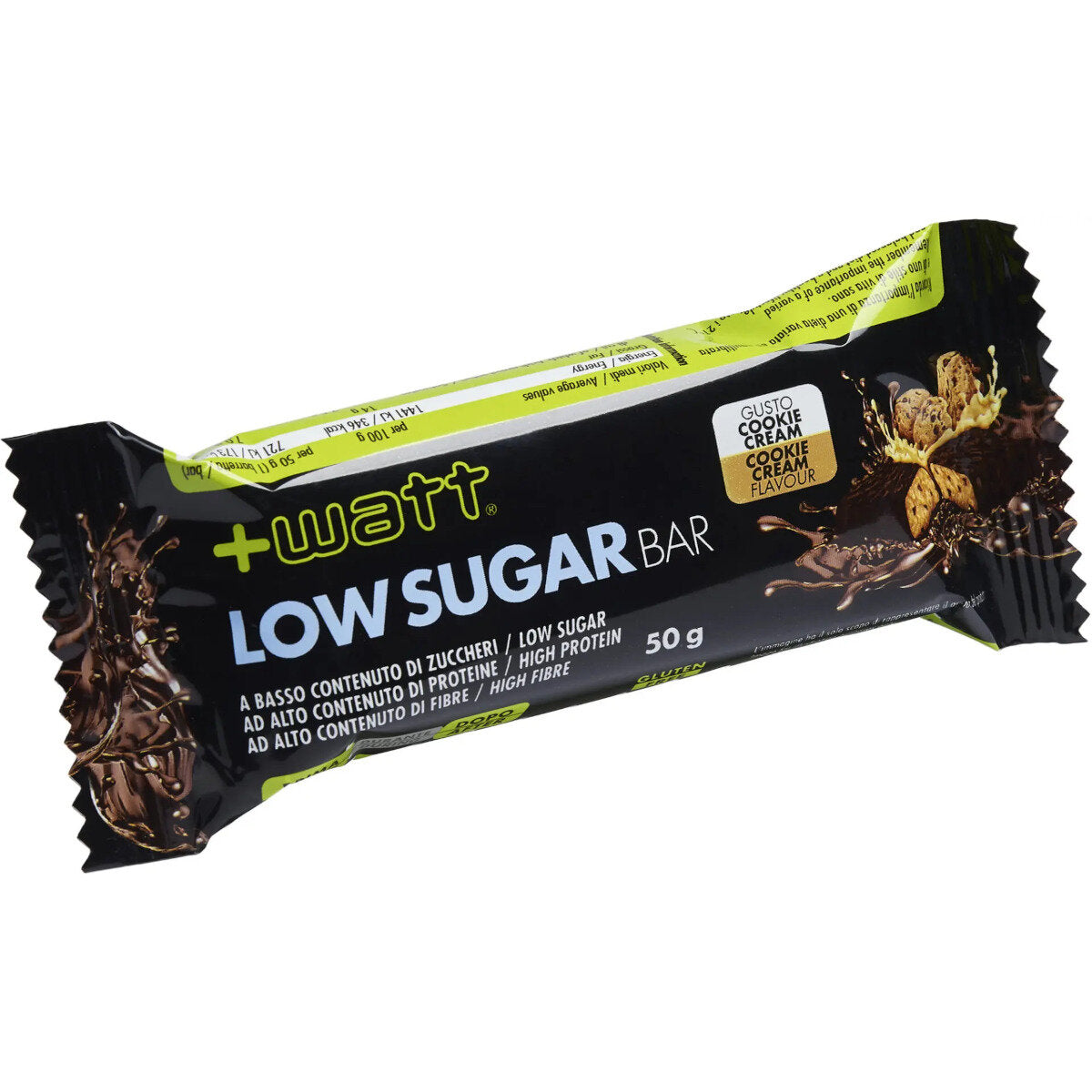 +Watt Low Sugar Bar Barretta Proteica Gusto Cookie Cream 50g-2
