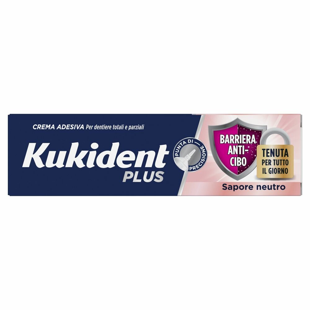 Kukident Plus Barriera Anti-Cibo Crema Adesiva Per Dentiere Sapore Neutro 40g-1