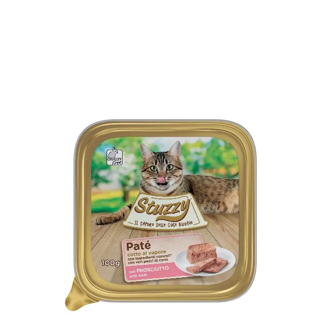 Stuzzy Paté Classico con Prosciutto per Gatti Adulti Vaschetta 100g-1