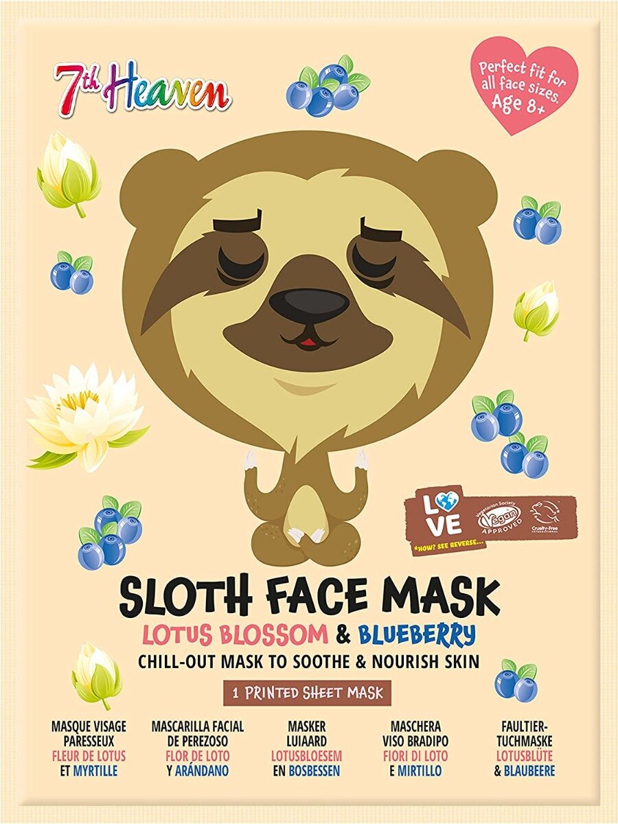 7th Heaven Maschera Viso Tessuto Stampa Bradipo Bambini 6 Anni+-2
