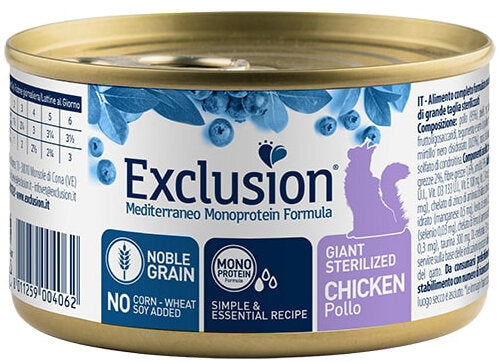 Exclusion Mediterraneo Noble Grain Gatto Adulto Sterilizzato Al Pollo Lattina 85g-3