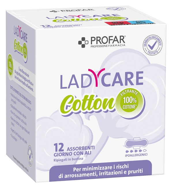 Ladycare Assorbenti Cotton Ipoallergenici Giorno con Ali 12 Pezzi Profar-0