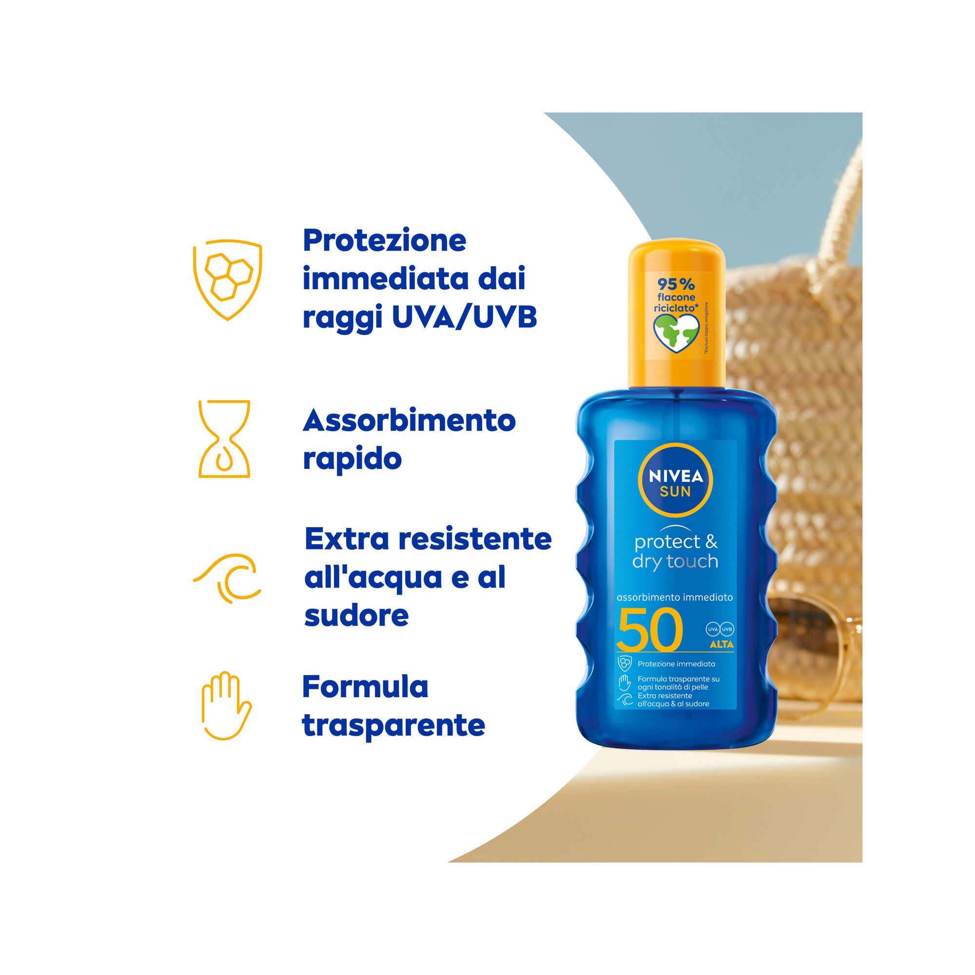 Nivea Sun Spray Solare Protect & Dry Touch Fp30 200ml Crema Solare 30 100% Trasparente Per Sportivi-4