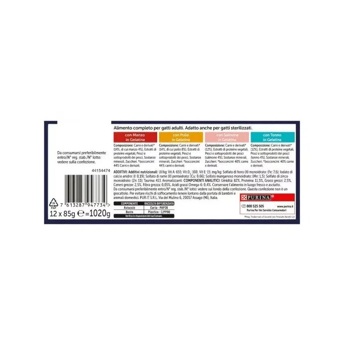 Purina Felix Le Ghiottonerie Gusto Manzo/Pollo/Salmone/Tonno Cibo Umido Gatti Adulti Busta 12x85g-5