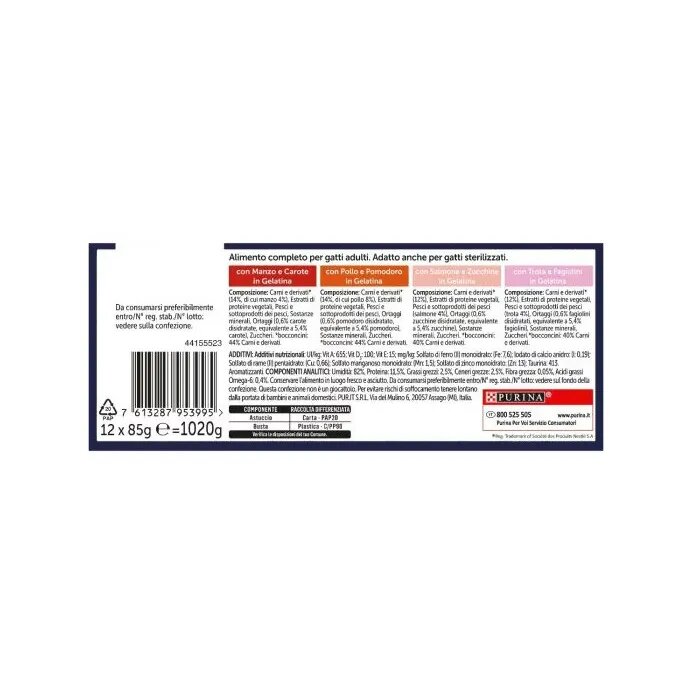 Purina Felix Le Ghiottonerie Manzo/Pollo /Salmone/Trota Con Verdure Cibo Umido Gatti Adulti Busta 12-4