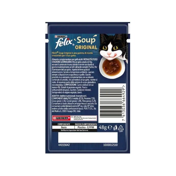 Purina Felix Soup Gusto Manzo Cibo Umido Gatti Adulti Busta 48g-3