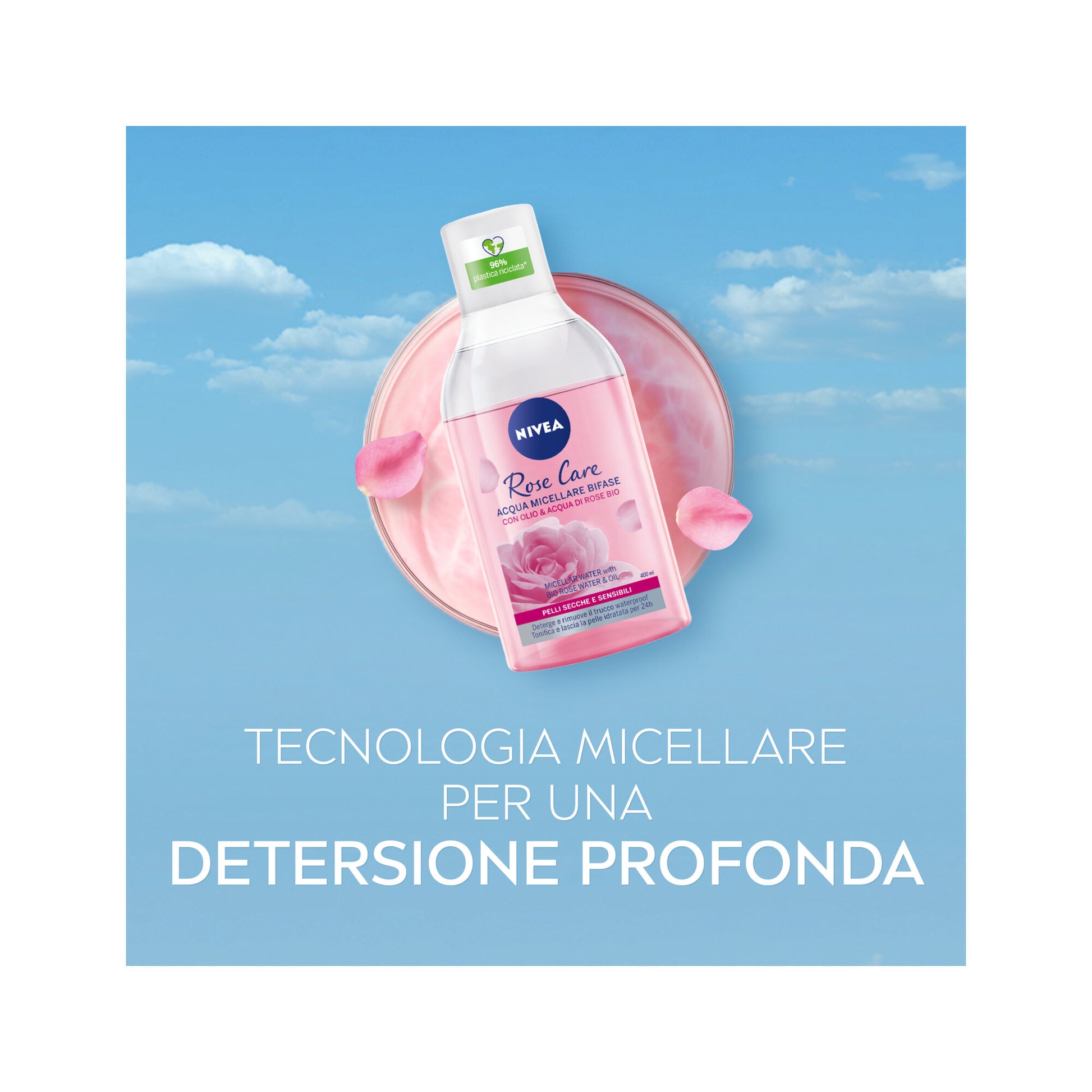Nivea Rose Care Acqua Micellare Bifase Detergente Viso E Occhi Struccante Lenitivo 400ml-4