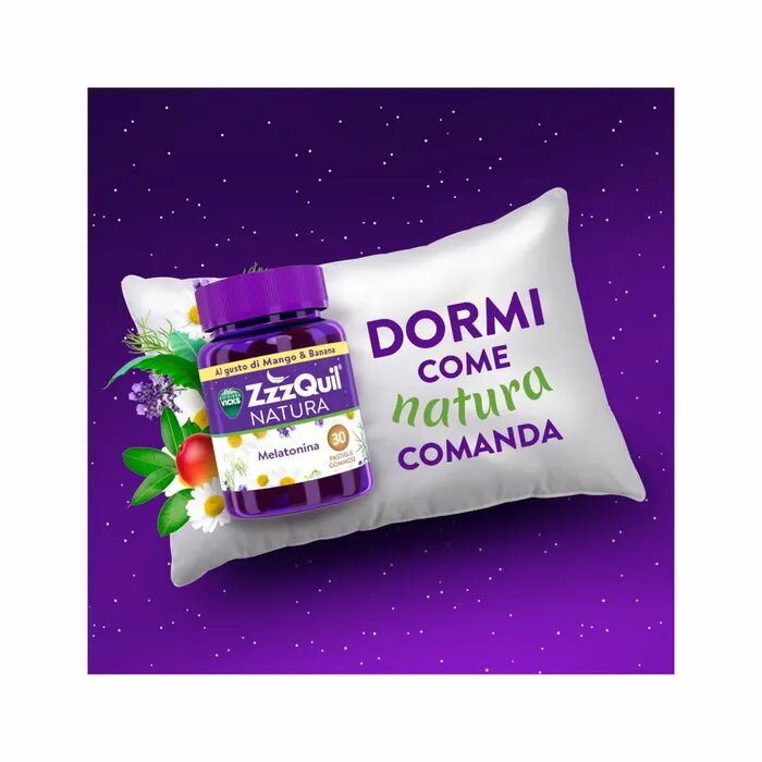 ZzzQuil NATURA Per Dormire 30 Gommose Mango Banana con Melatonina Camomilla Valeriana Lavanda-15