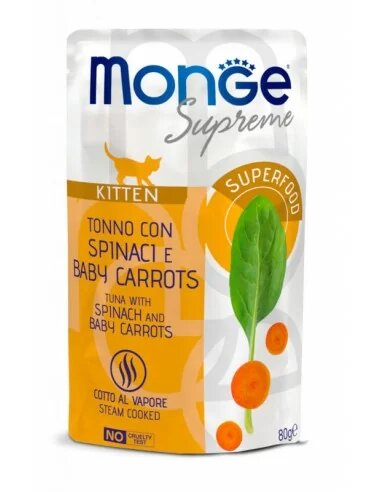 Monge Supreme Busta Kitten Tonno Spinaci E Miini Carote Per Gattini 80g-1