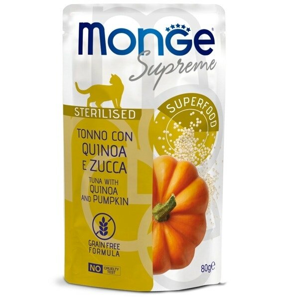 Monge Supreme Pezzetti di Tonno con Quinoa Zucca Cibo Umido Gatti Adulti Sterilizzati 80g-2