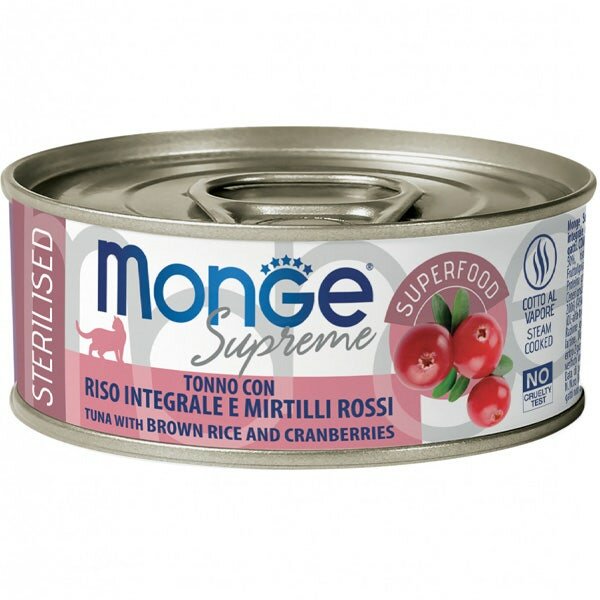 Monge Supreme Tonno Riso Integrale e Mirtilli Rossi Cibo Umido Gatti Adulti Sterilizzati 80g-2