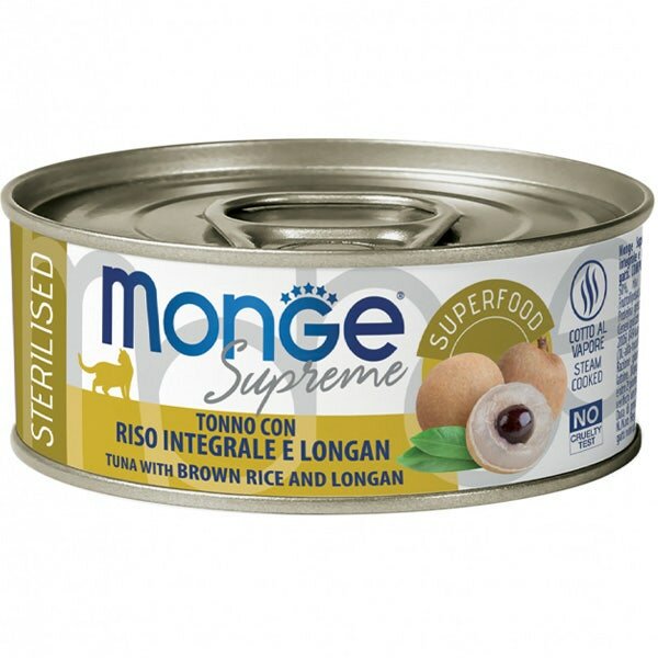 Monge Supreme Tonno Riso Integrale e Longan Cibo Umido Gatti Adulti Sterilizzati 80g-2