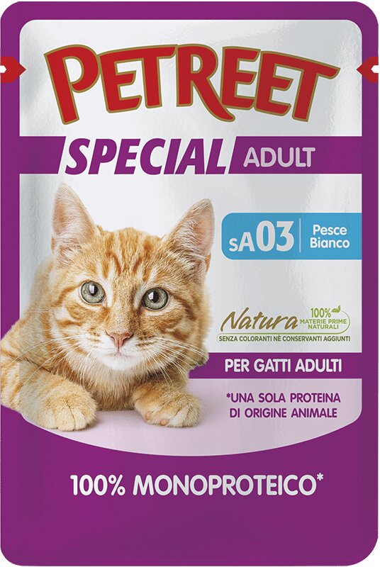 Petreet Monoproteico Pesce Bianco Cibo Umido Gatto Adulto Bustina 70g-2