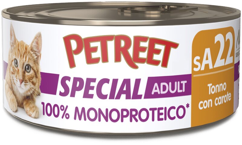 Petreet Monoproteico Tonno Con Carote Cibo Umido Gatto Adulto Barattolo 60g-2