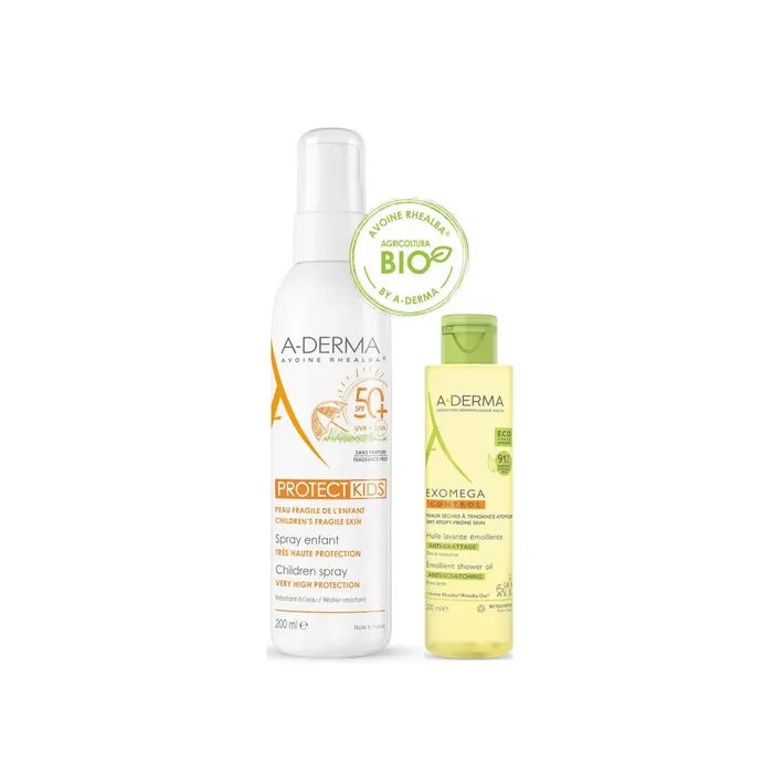 A-Derma Protect Kids SPF50+ spray solare bambini 200ml + Exomega Control olio lavante 100ml-2