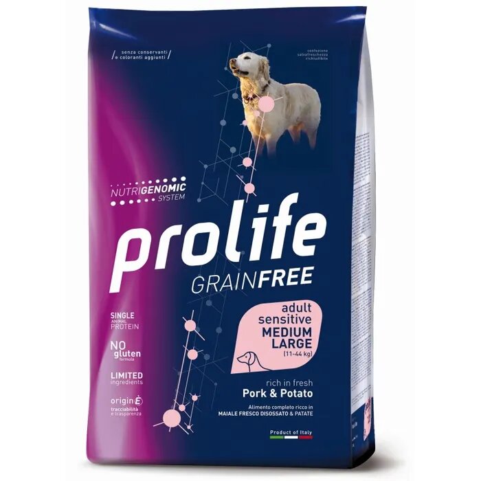 Prolife Dog Grain Free Sensitive Pork & Potato Cibo Secco Per Cani Adulti Taglia Media/Grande Sacco-2