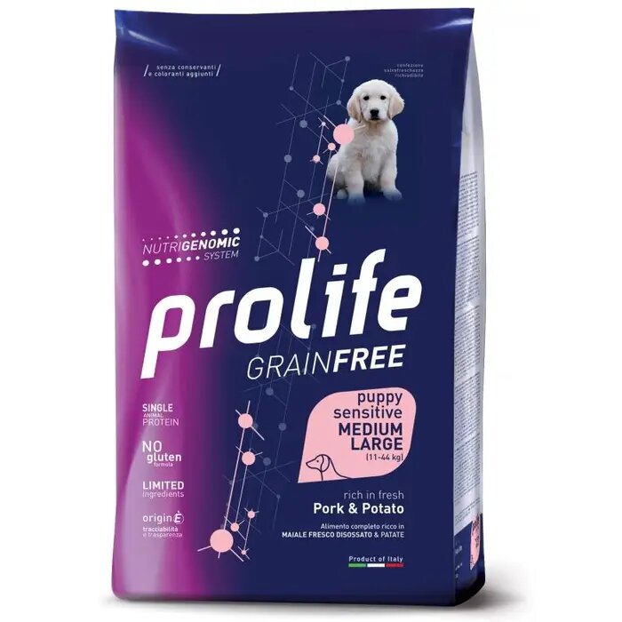 Prolife Dog Grain Free Sensitive Pork & Potato Cibo Secco Per Cani Cuccioli Taglia Media/Grande Sacc-2