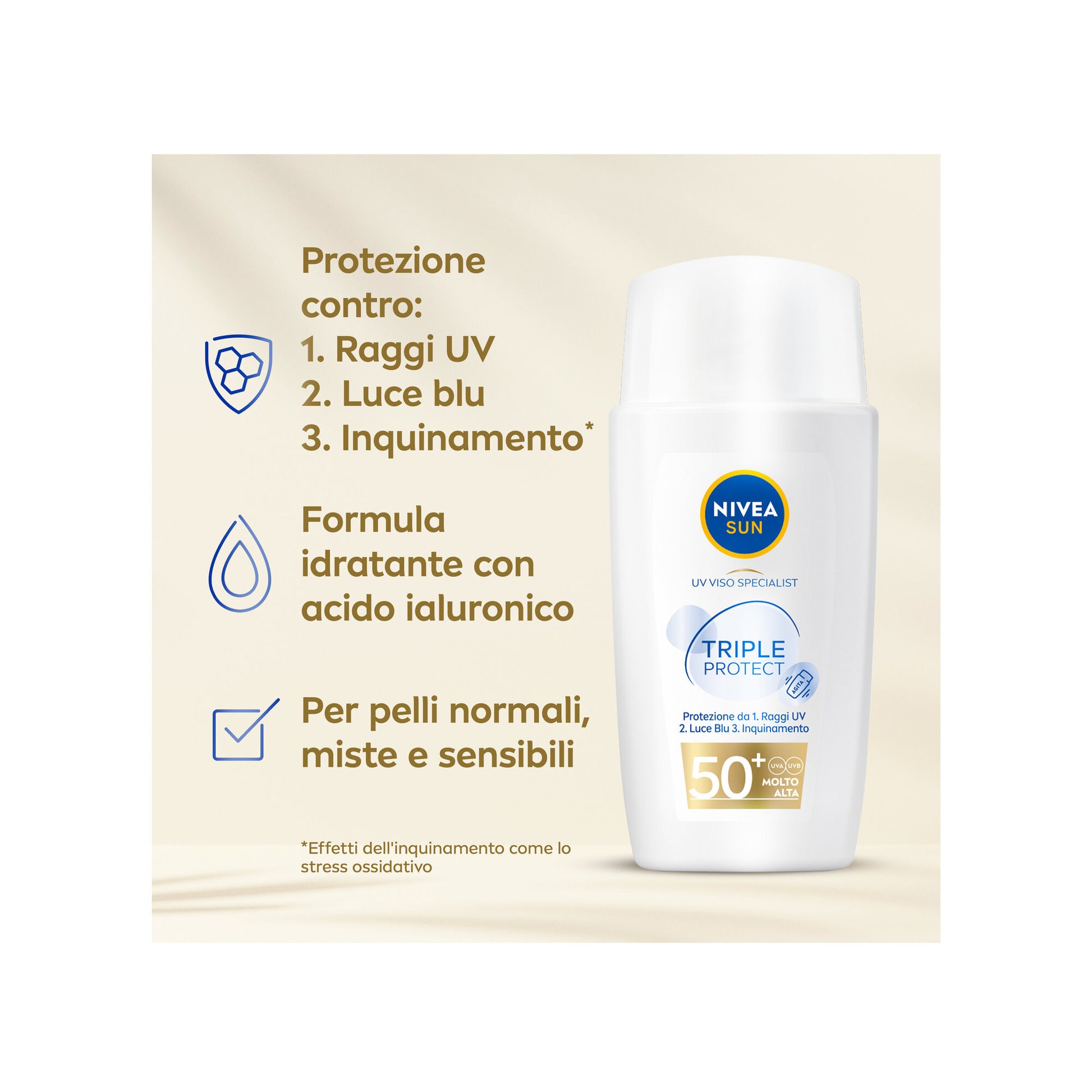 Nivea Sun Crema Viso Solare Triple Protection Fp50+ 40ml Crema Solare Viso in Fluido Ultra Leggero-14