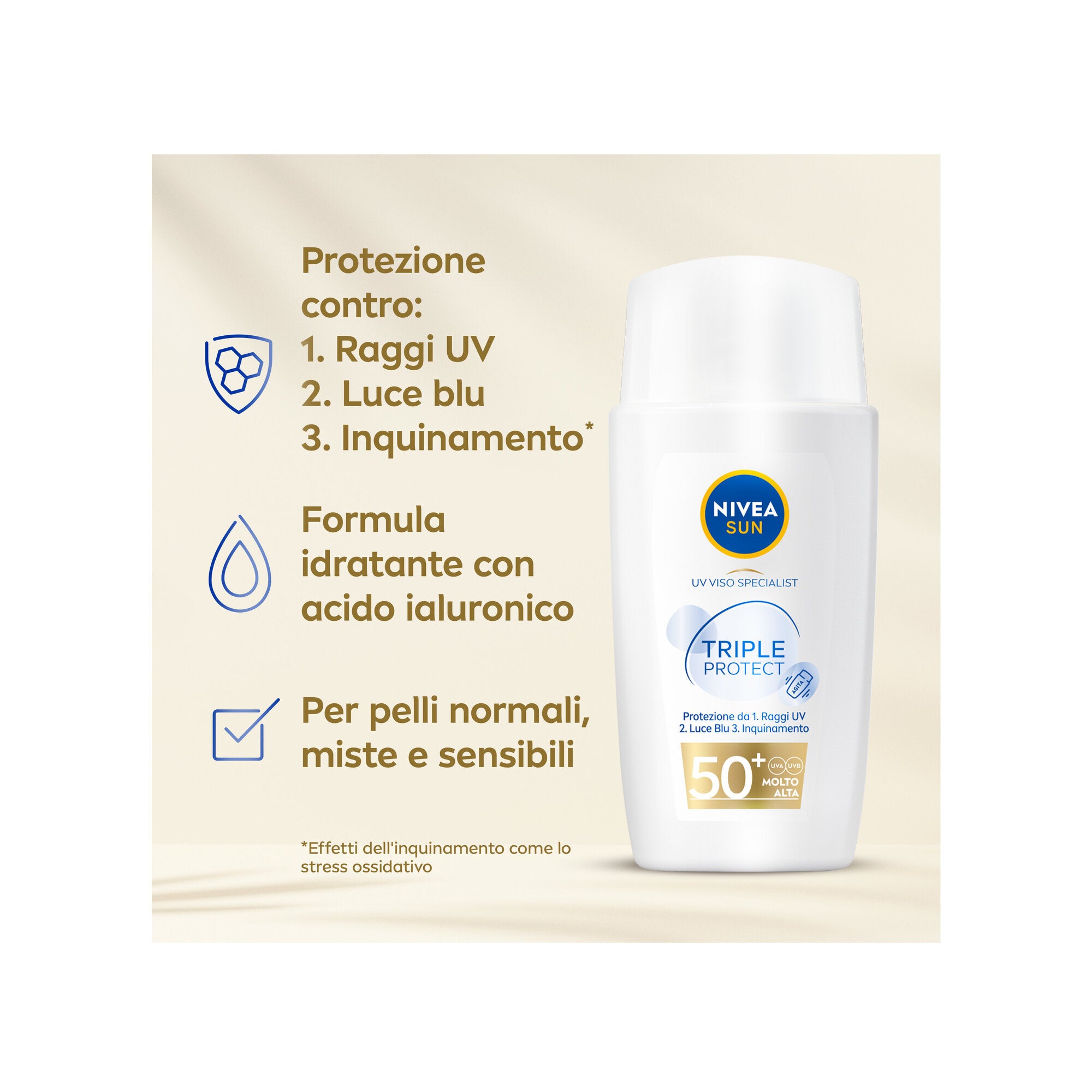 Nivea Sun Crema Viso Solare Triple Protection Fp50+ 40ml Crema Solare Viso in Fluido Ultra Leggero-14