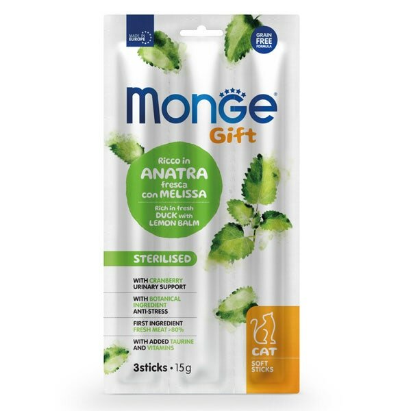Monge Soft Sticks Sterilised Per Gatti Anatra Fresca Con Melissa 15g-2