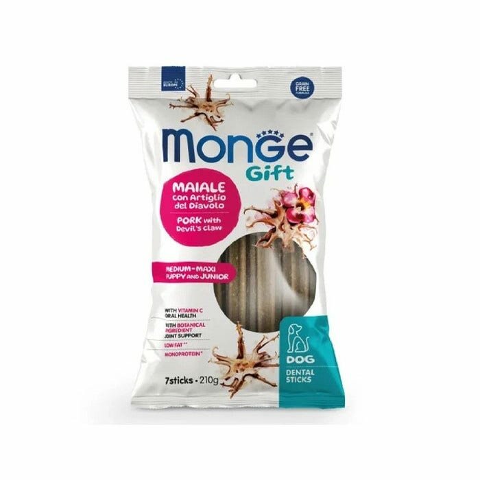 Monge Dental Sticks Maiale Con Artiglio Del Diavolo Per Cani Puppy/Junior Medium/Maxi 210g-1