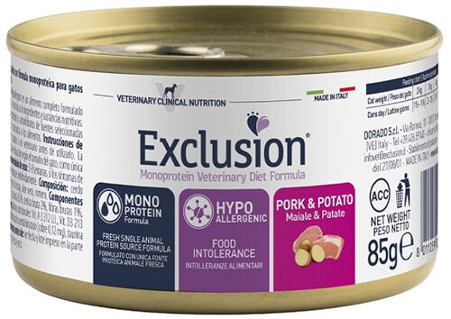 Exclusion Monoprotein Veterinary Diet Formula Pork And Potato Cibo Umido Per Gatti 85g-1