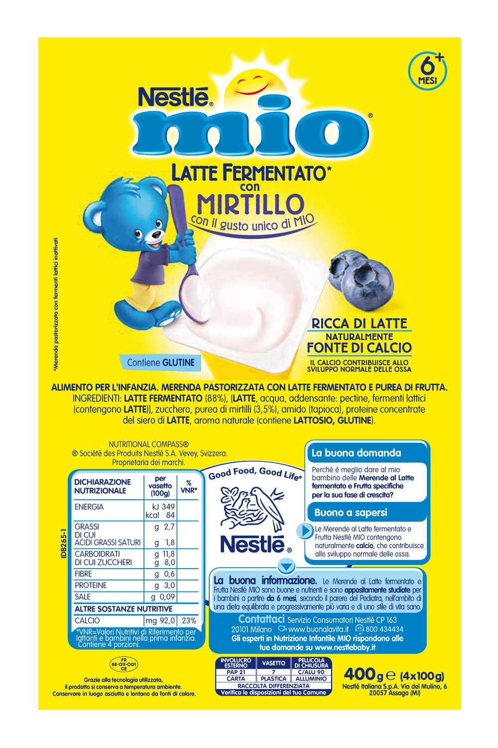 Nestlè Mio Merenda Latte Fermentato Mirtillo 4 Vasetti Da 100g-5