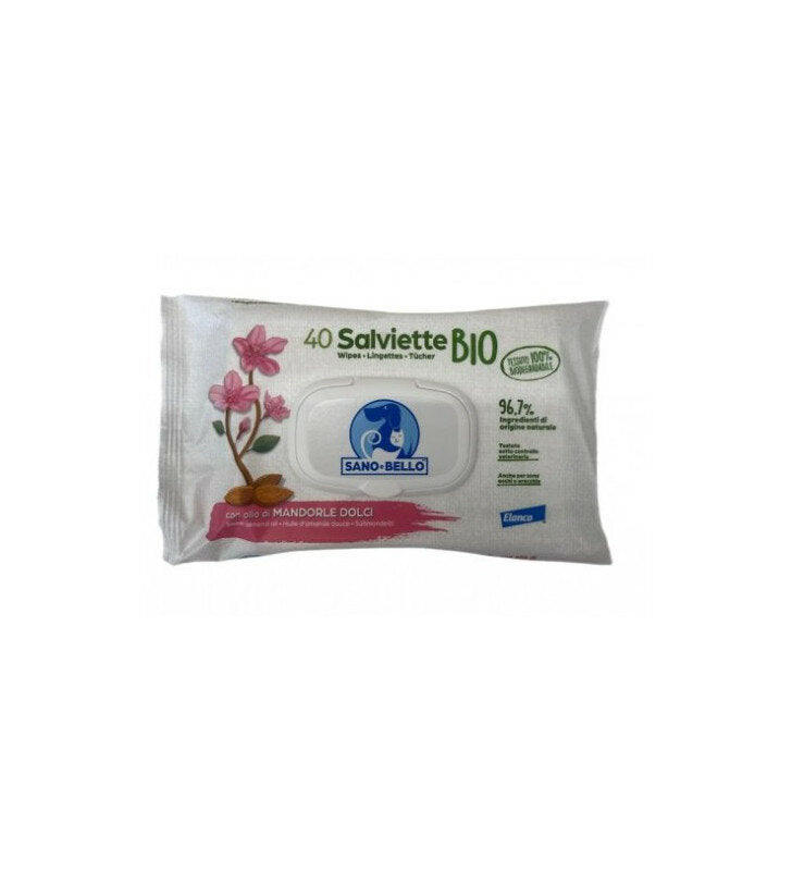 Elanco Sano & Bello Salviette Detergenti Bio Con Olio Di Mandorle Dolci Per Cani E Gatti 40 Pezzi-1