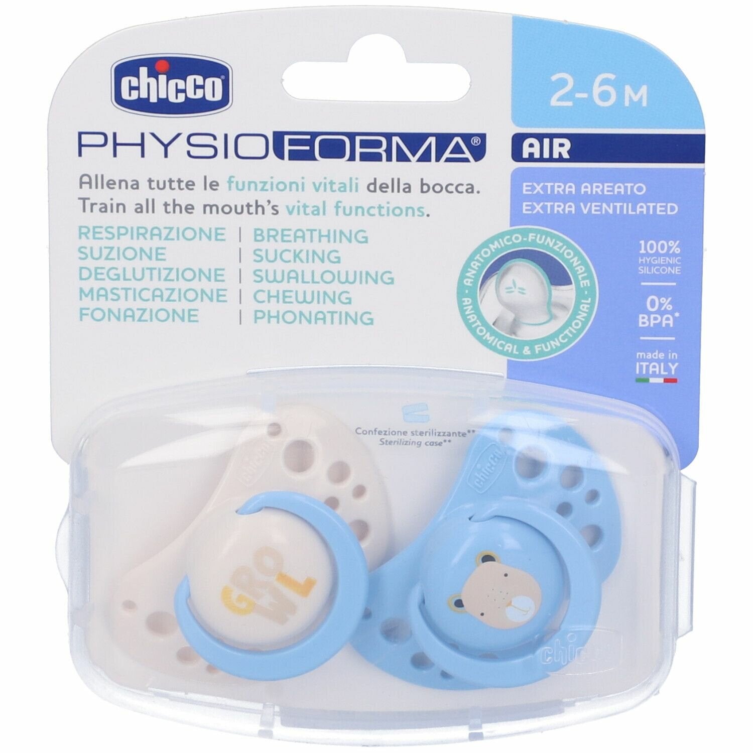 Chicco Succhietti PhysioForma Air Azzurro Silicone 2-6 Mesi 2 Pezzi-2