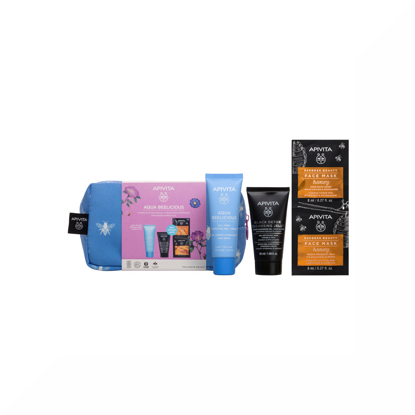 Apivita Aqua Beelicious Texture Leggera+ Gel Detergente Viso+ Maschera+ Pochette-2