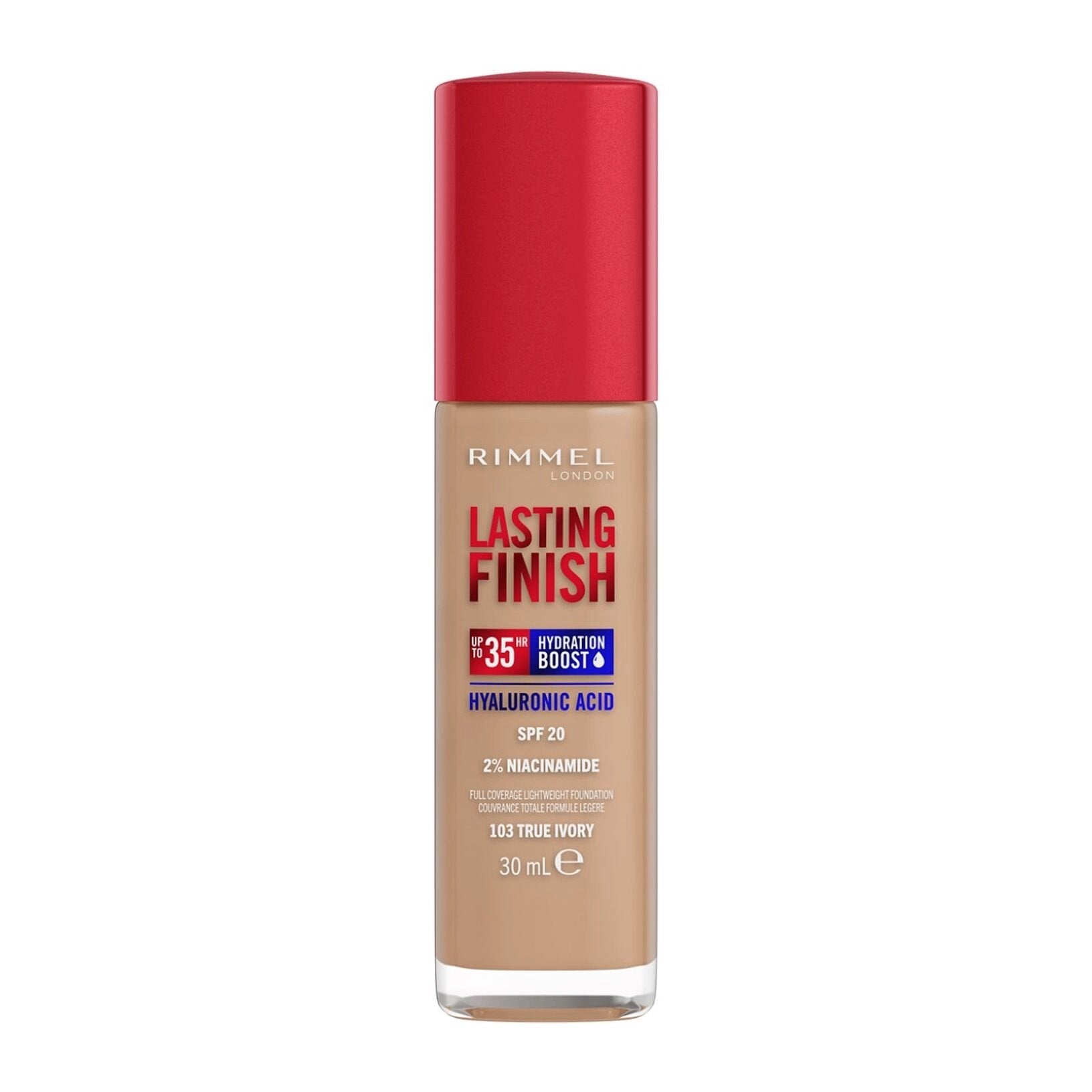 Rimmel Fondotinta Lasting Finish 35h Con Acido Ialuronico 103 True Ivory 30ml-1