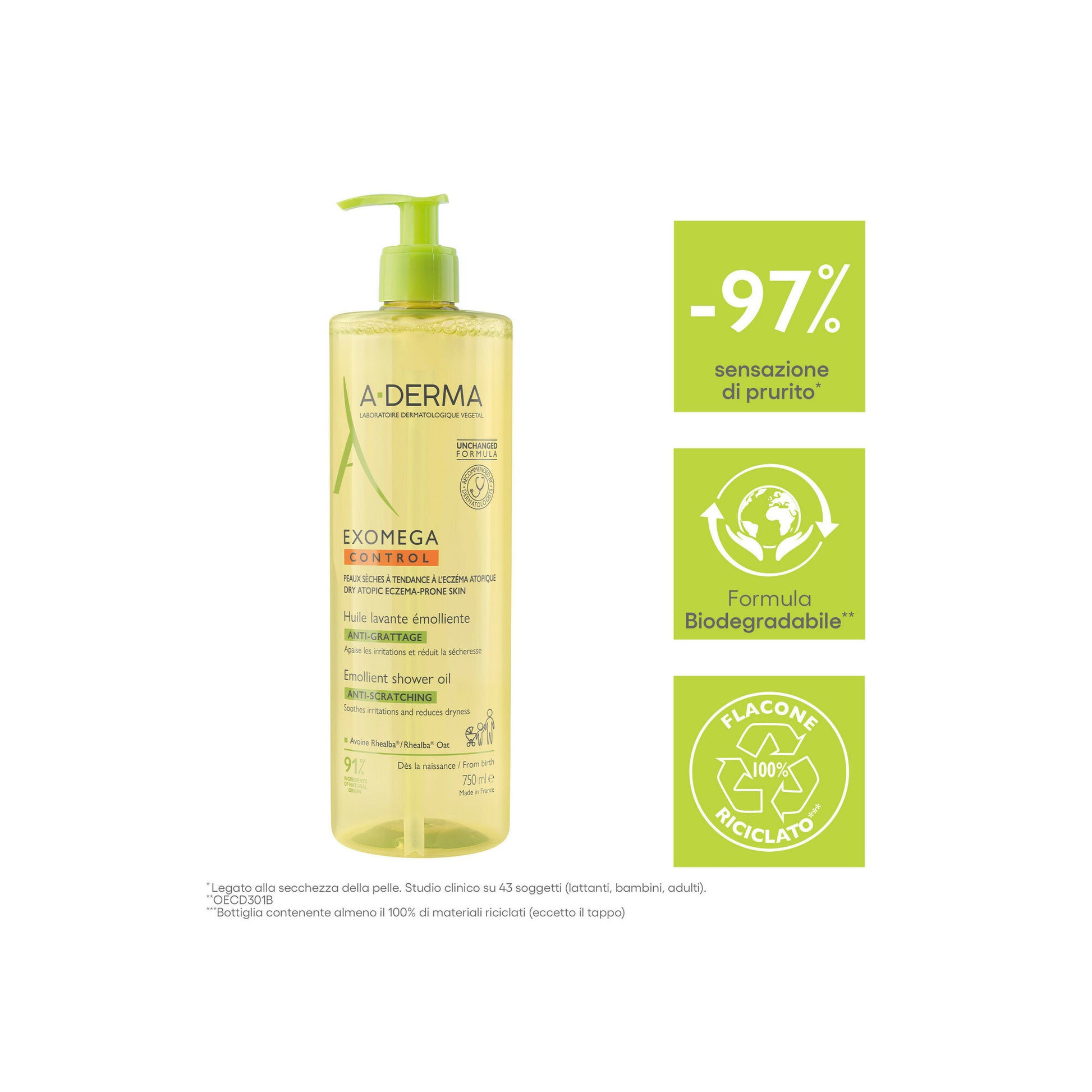 A-Derma Exomega Control Olio Lavante Emolliente Anti-grattage 750ml-3