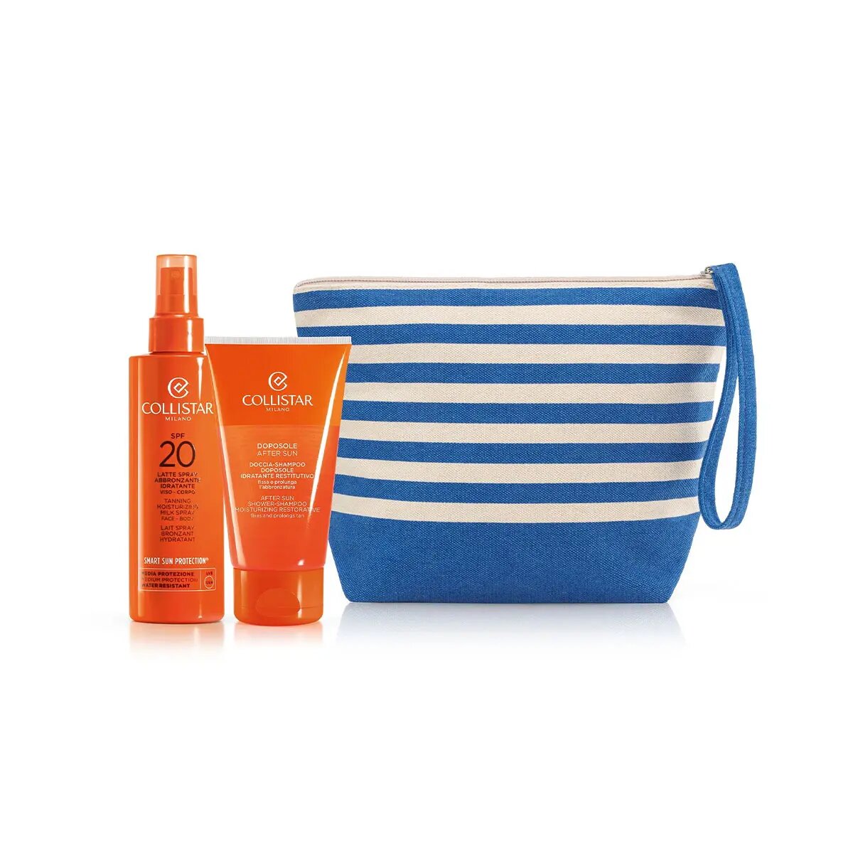 Collistar Cofanetto Latte Spray Abbronzante Viso E Corpo SPF20 200ml + Shampoo Doccia 150ml + Pochette-1