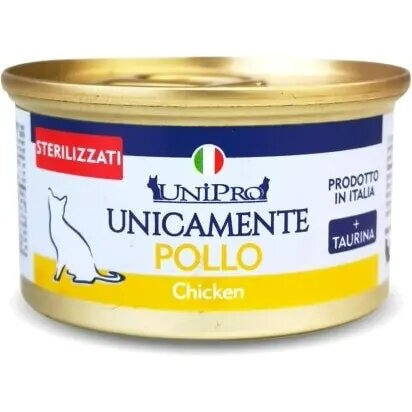 Unipro Unicamente Pollo Cibo Umido Gatti Adulti Sterilizzati Barattolo 85g-1