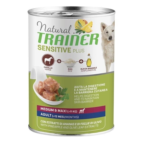 Natural Trainer Cane Sensitive Plus No Gluten Medium & Maxi Adult con Cavallo e Riso 400g-1