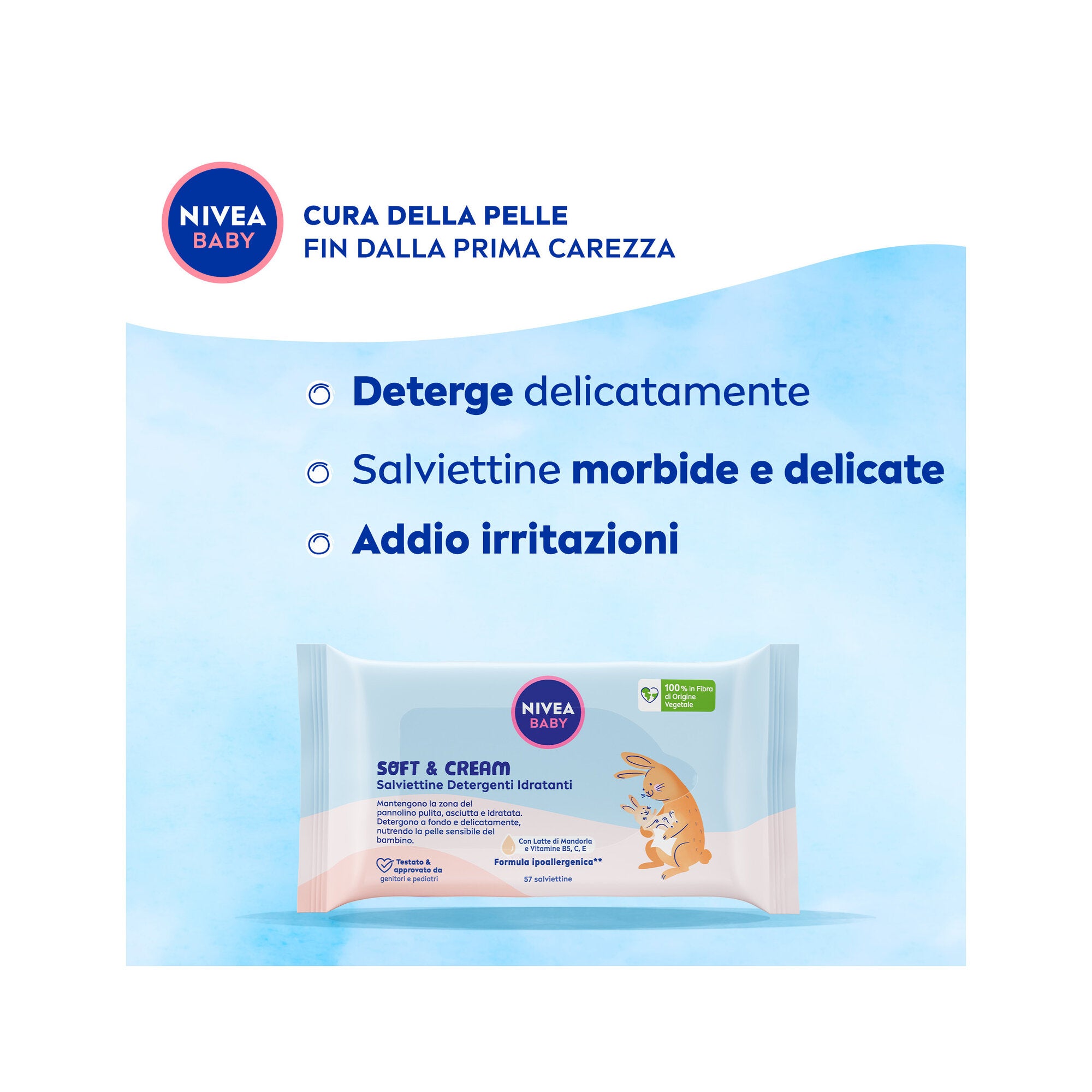 Nivea Baby Salviettine Detergenti Idratanti Soft & Cream 57 Pezzi Salviette Neonato Detergenti-4