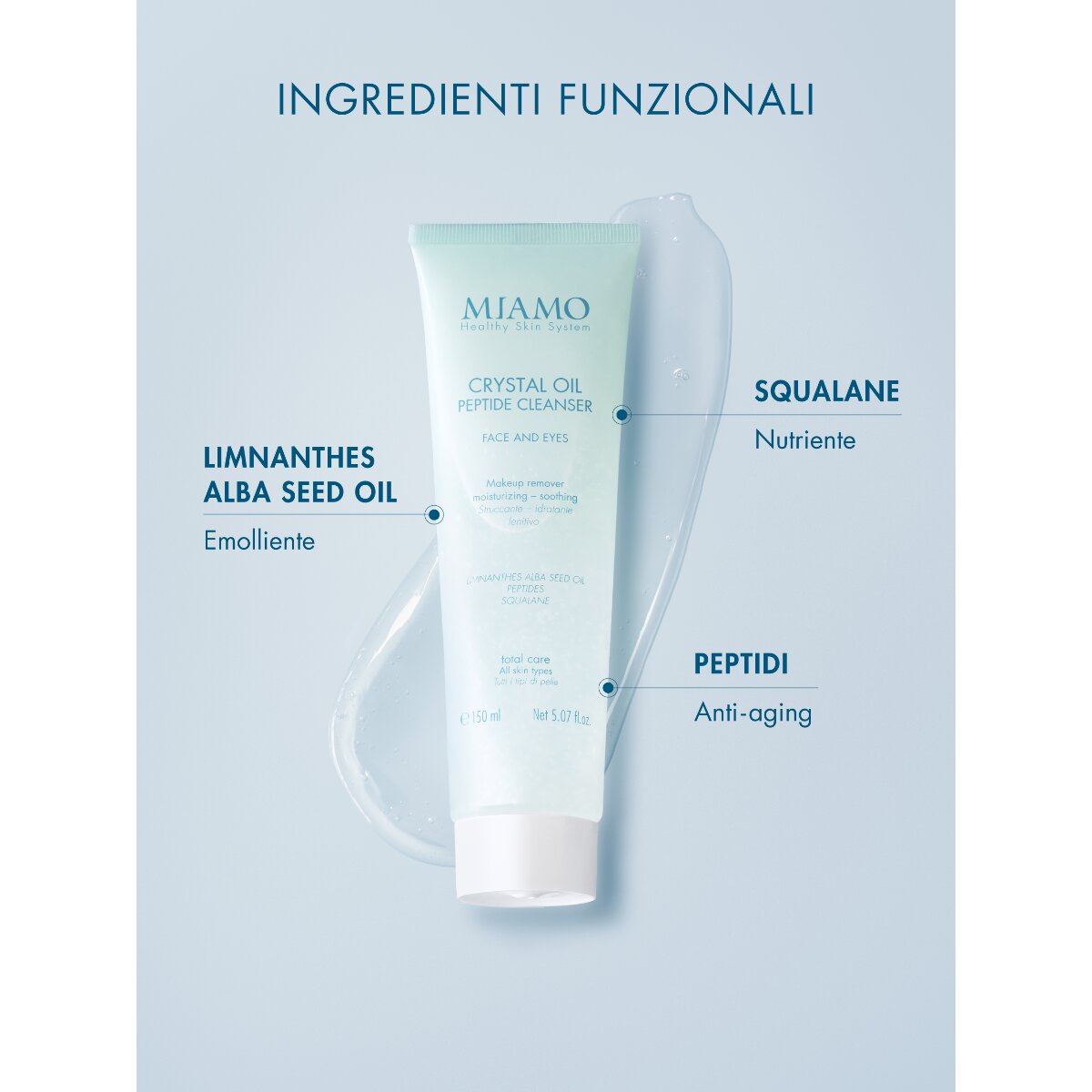 Miamo Crystal Oil Peptide Cleanser Struccante - Idratante Lenitivo 150ml-3