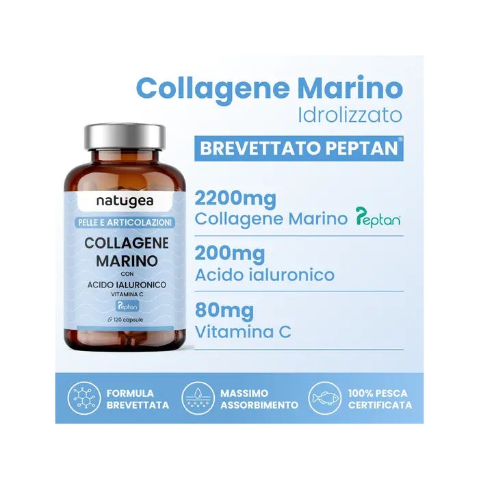 Natugea Collagene Marino Idrolizzato Peptan F HD Con Acido Ialuronico E Vitamina C 120 Capsule-18