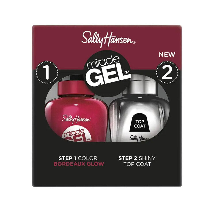 Sally Hansen Miracle Gel Duo Pack Top Coat + Smalto Colore 940 Bordeaux Glow-1