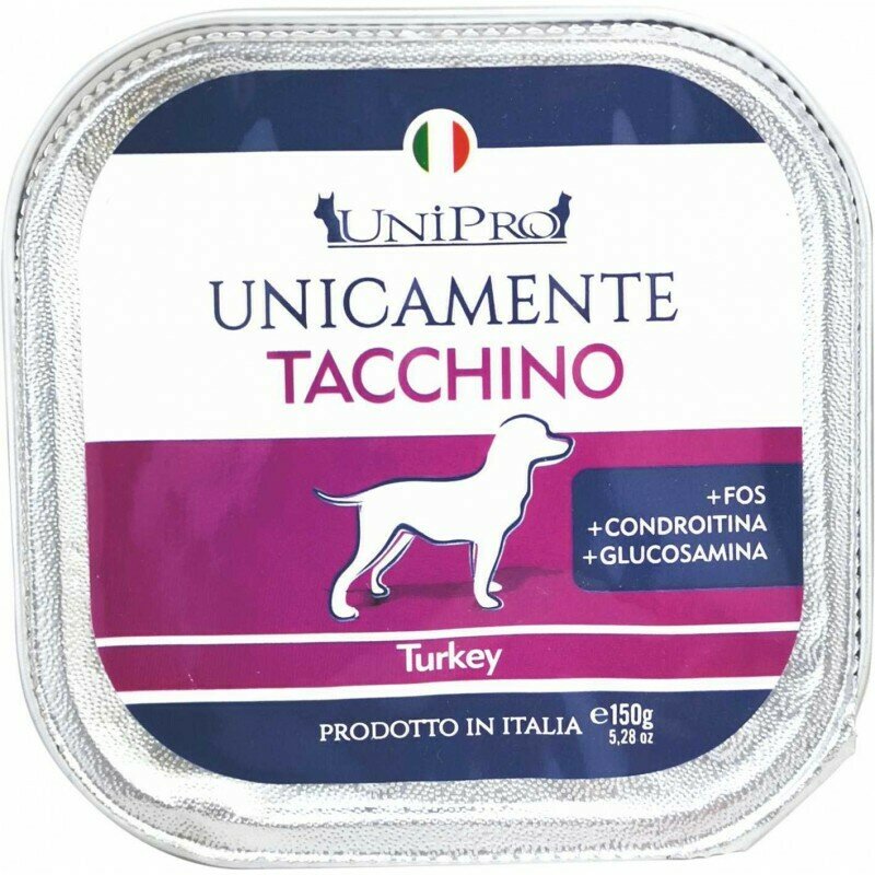 Unipro Unicamente Tacchino Cibo Umido Per Cani Adulti Vaschetta 150g-1