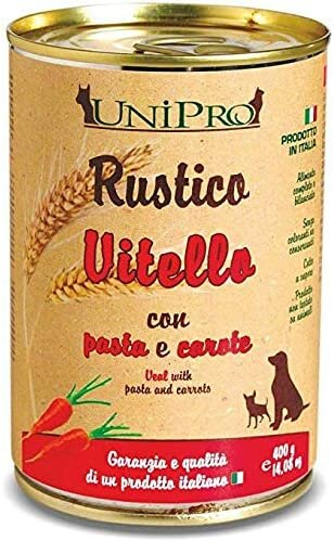 Unipro Rustico Vitello Pasta Integrale Carote Cibo Cane Adulto Barattolo 400g-2